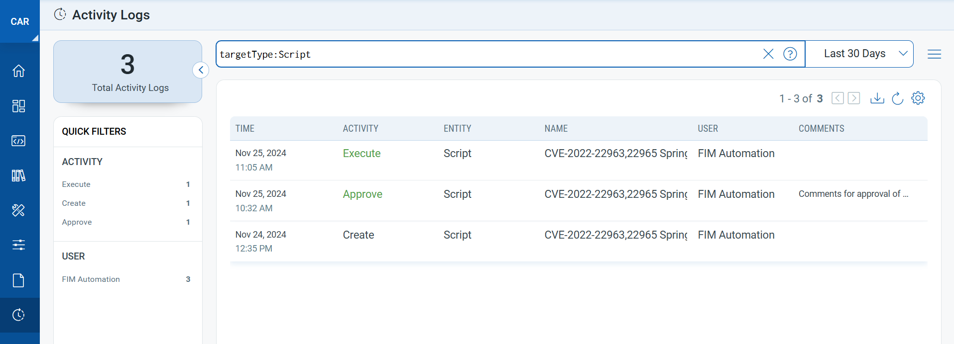 Activity Log Token for TargetType